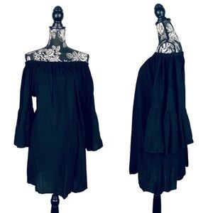 NWT Kiwi + Punch black swim coverup off shoulder flowy dress one size